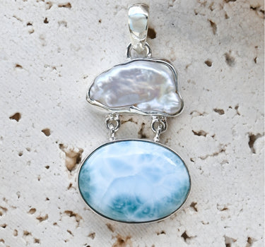 Larimar & Freshwater Pearl Pendant - One of a Kind