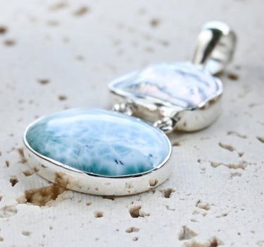 Larimar & Freshwater Pearl Pendant - One of a Kind