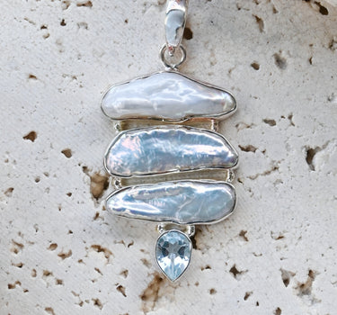 Freshwater Pearl & Blue Topaz Pendant - One of a Kind