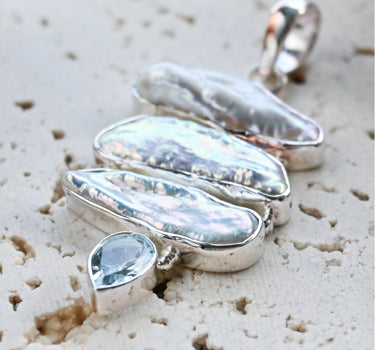 Freshwater Pearl & Blue Topaz Pendant - One of a Kind