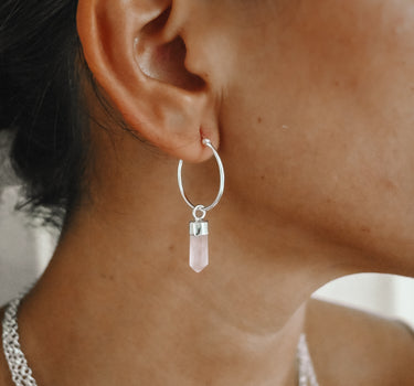 Rose Quartz Point Hoop Earrings